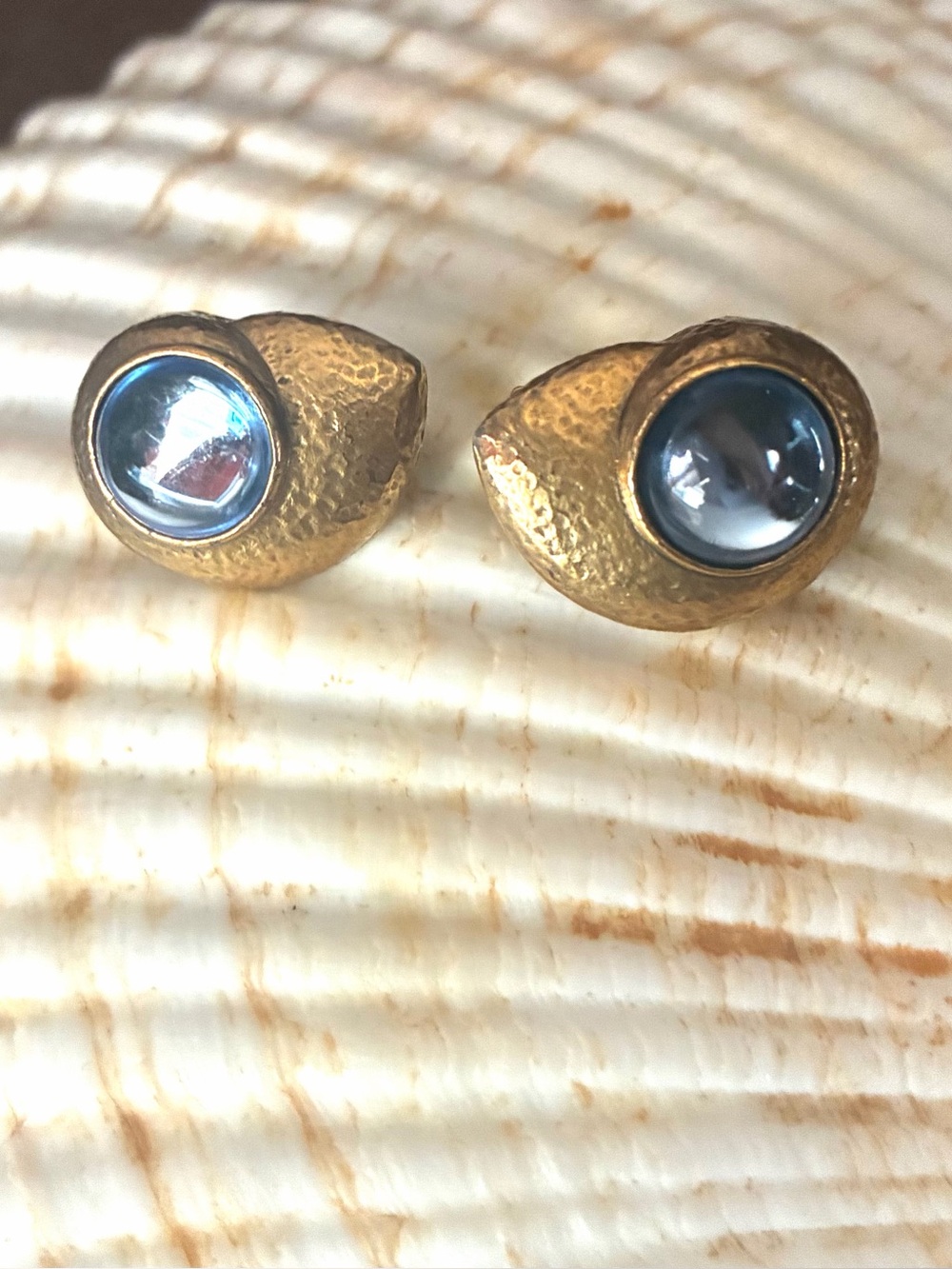 Vintage Signed Yves Saint Laurent Sapphire Gripoix Glass Clip-on Earrings